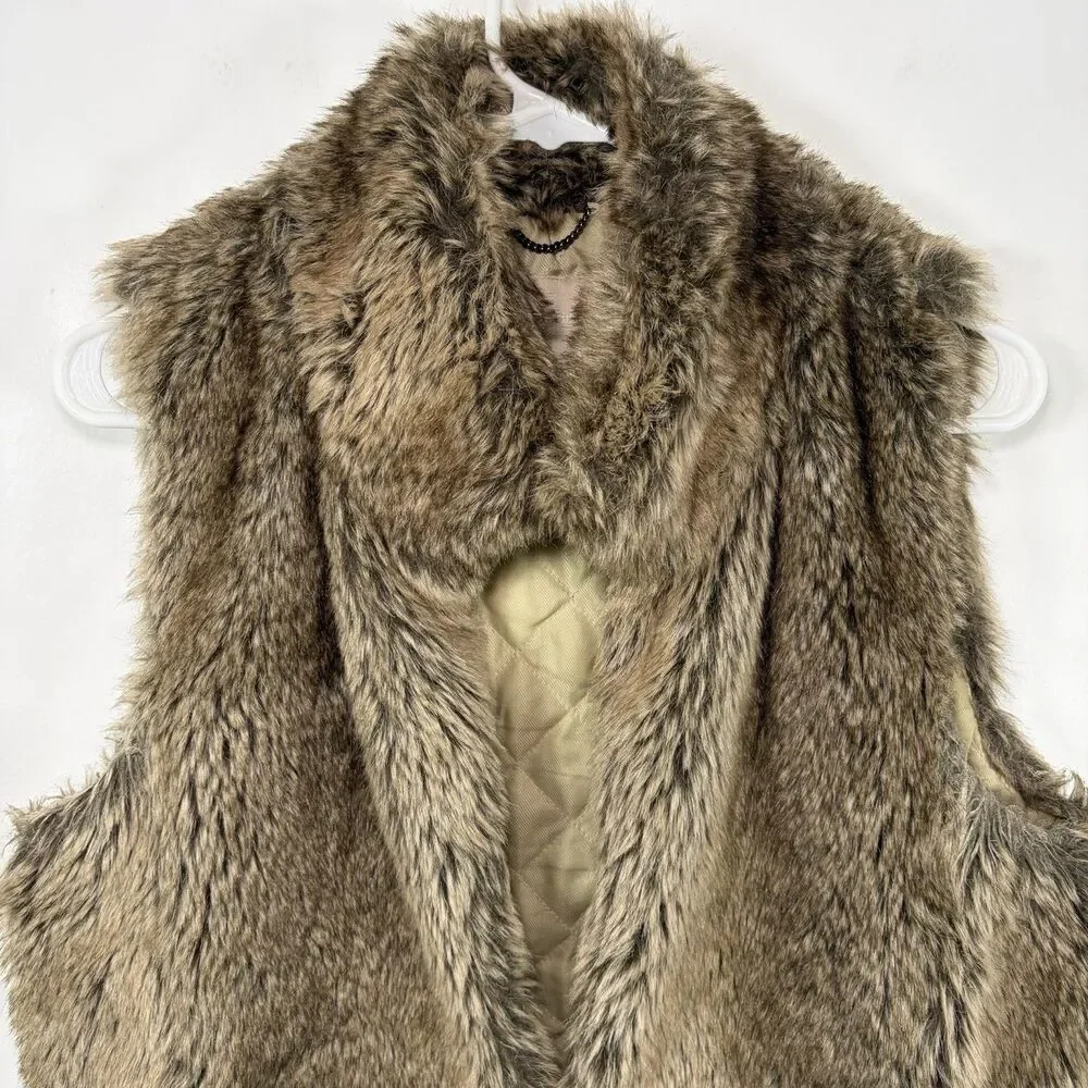 Banana Republic Faux Fur Vest Womens Size Small Brown Quilted Insulated Lining